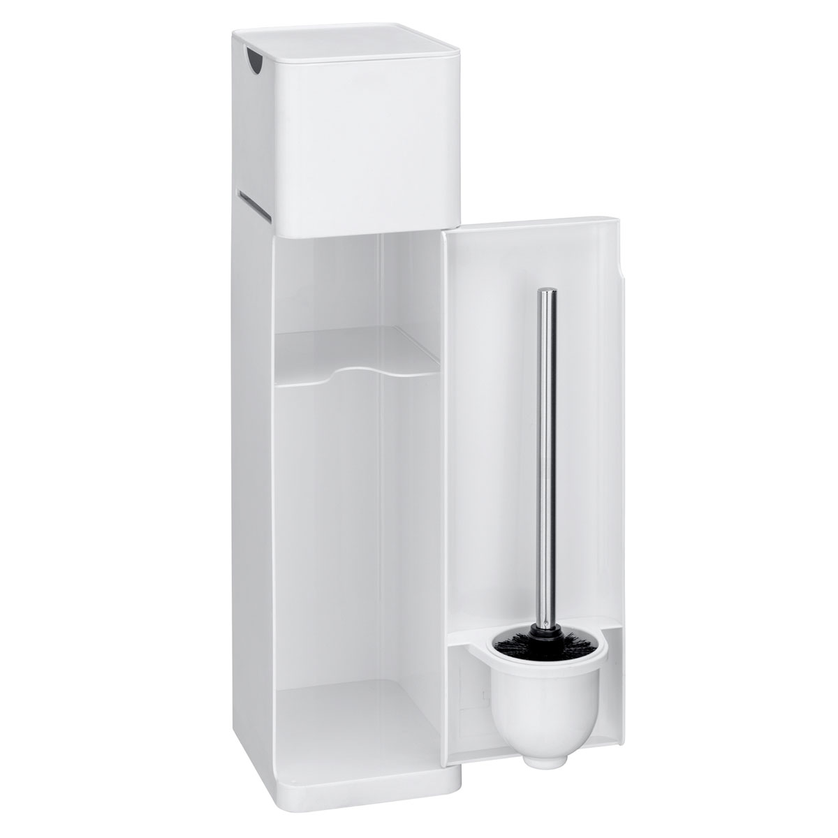 Wenko 6 in 1 Stand WC-Bürstenhalter integrierter Stauraumfächer matt Imon und Toilettenpapierhalter WC-Garnitur | Ablage Weiß Ersatzrollenhalter 514825