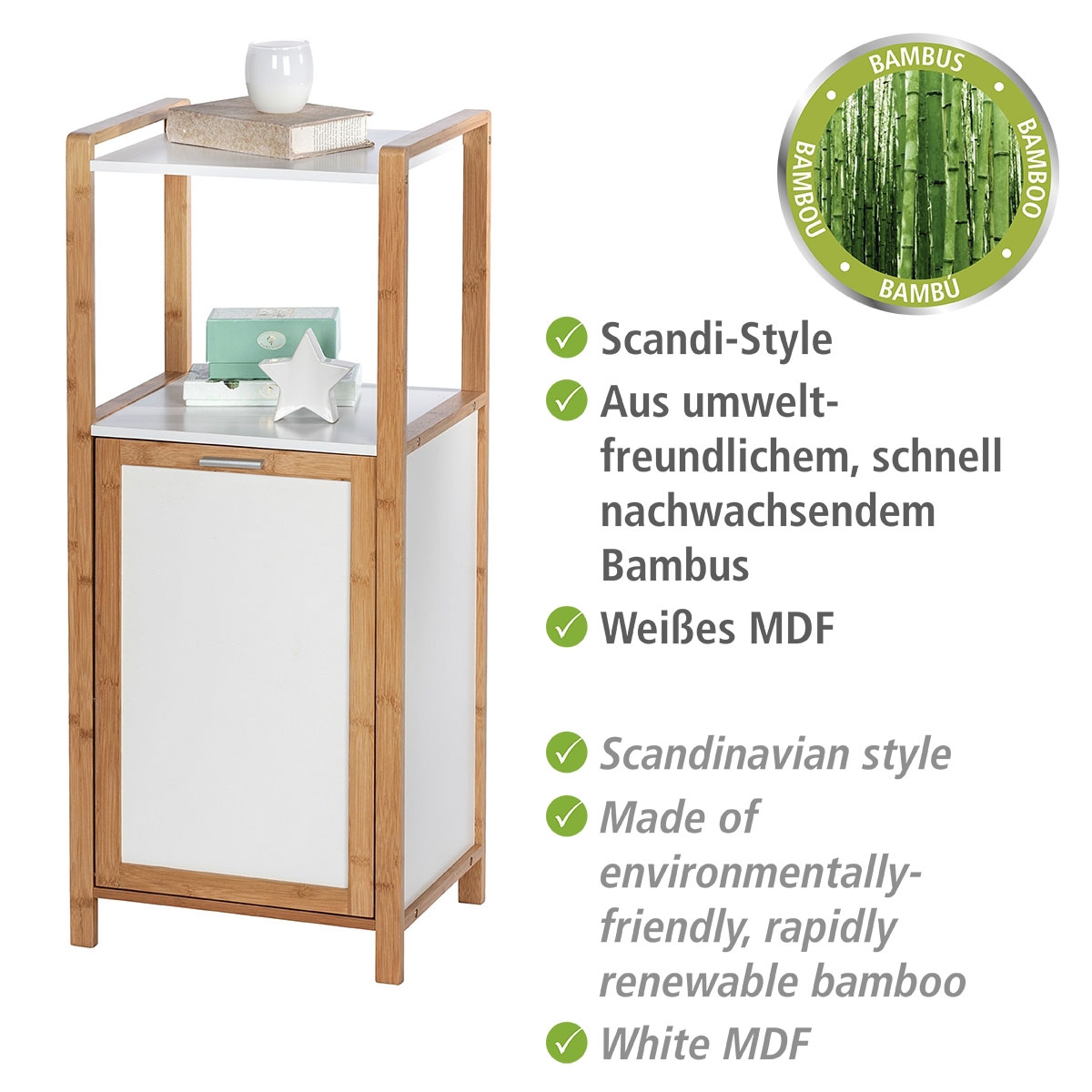 | 514380 2 Wenko Wäschebox aus Ablagen und Bambus mit Finja mit integriertem Regal Wäschesammler