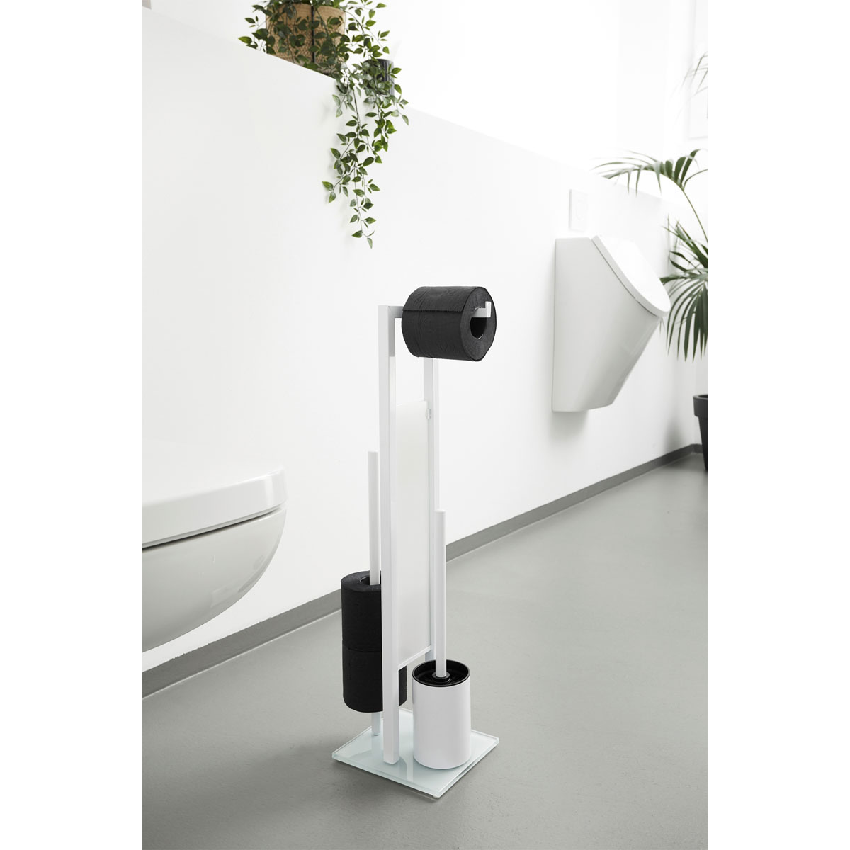 Wenko Weiß WC-Garnitur 514809 Toilettenpapierhalter | Stand integrierter und Rivalta WC-Bürstenhalter