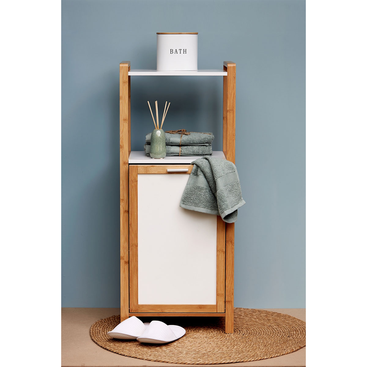 Wenko Regal Finja aus Bambus mit mit | Wäschebox Ablagen integriertem und Wäschesammler 2 514380