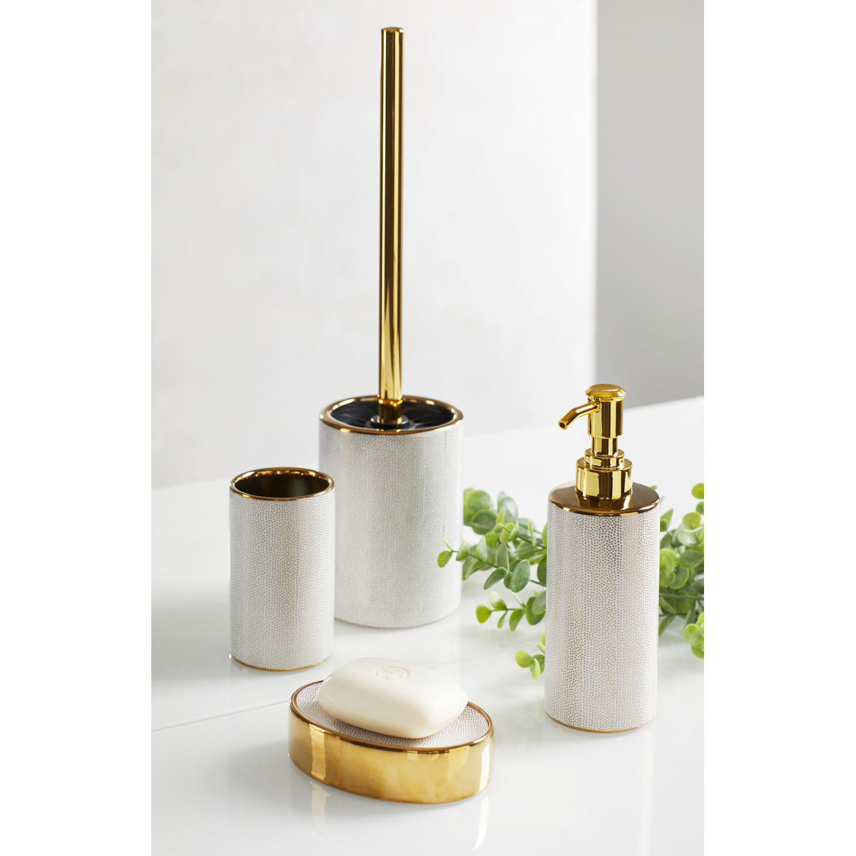 Wenko WC-Garnitur Nuria 514448 WC-Bürstenhalter hochwertiger Keramik Gold/Weiß aus 