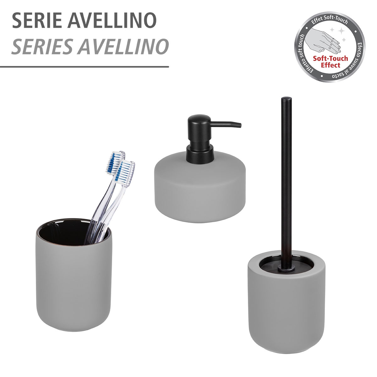 Wenko WC-Garnitur Avellino Keramik 514576 | Grau Bürstenhalter