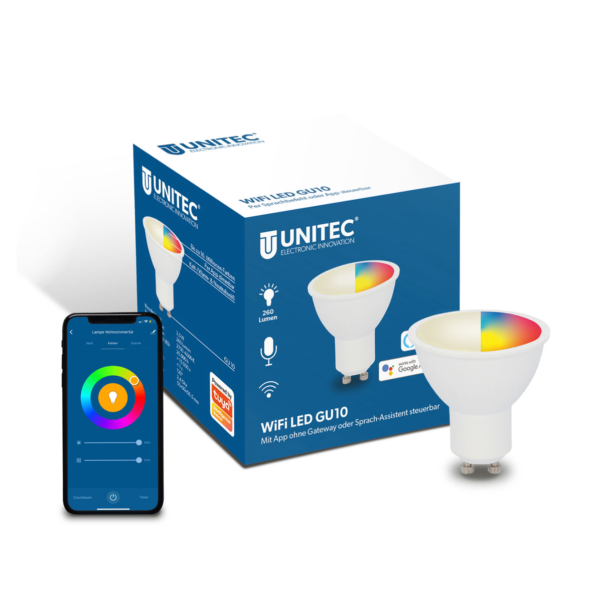 Unitec WIFI LED-Leuchtmittel Smart GU10 3,5W RGB CCT dimmbar