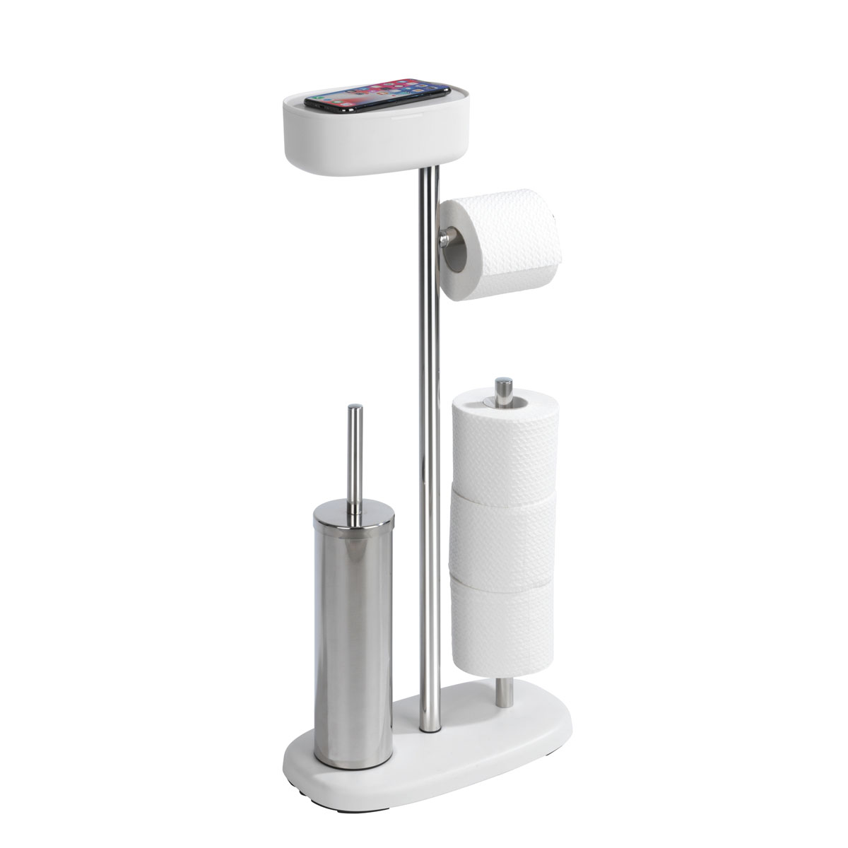 Wenko Stand WC-Garnitur und WC-Bürstenhalter Ersatzrollenhalter Weiß mit mit Box integrierter | Toilettenpapierhalter Rivazza Ablagebox 514827