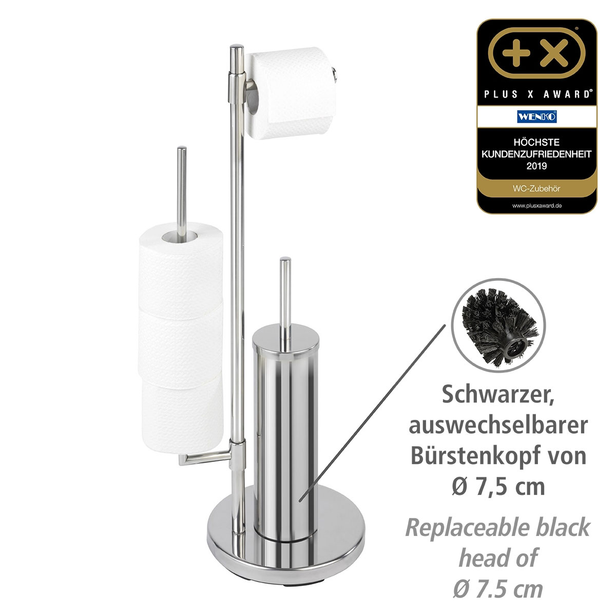 Wenko Stand 514771 rostfrei Edelstahl Universalo Neo Toilettenpapierhalter | integrierter WC-Garnitur WC-Bürstenhalter und