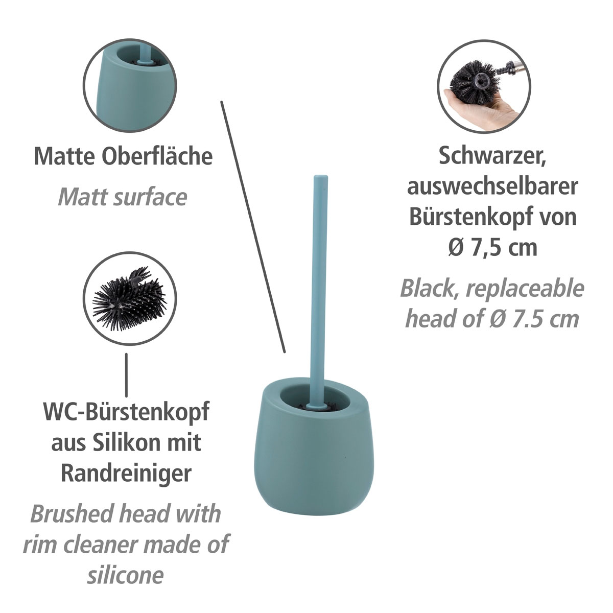 Wenko WC-Garnitur Badi | Blaugrau 514481 Keramik WC-Bürstenhalter