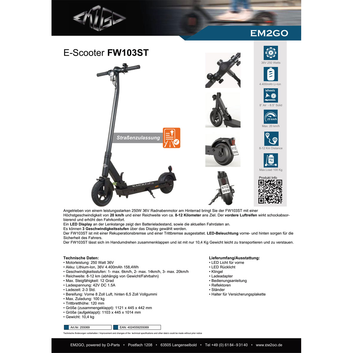 E-Scooter schwarz | FW103ST K000062071 mit Ja Straßenzulassung faltbar EM2GO |