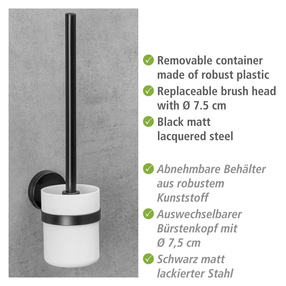 Befestigen Pavia Schwarz WC-Bürstenhalter bohren | WC-Garnitur ohne Plus Static-Loc Wenko 514984