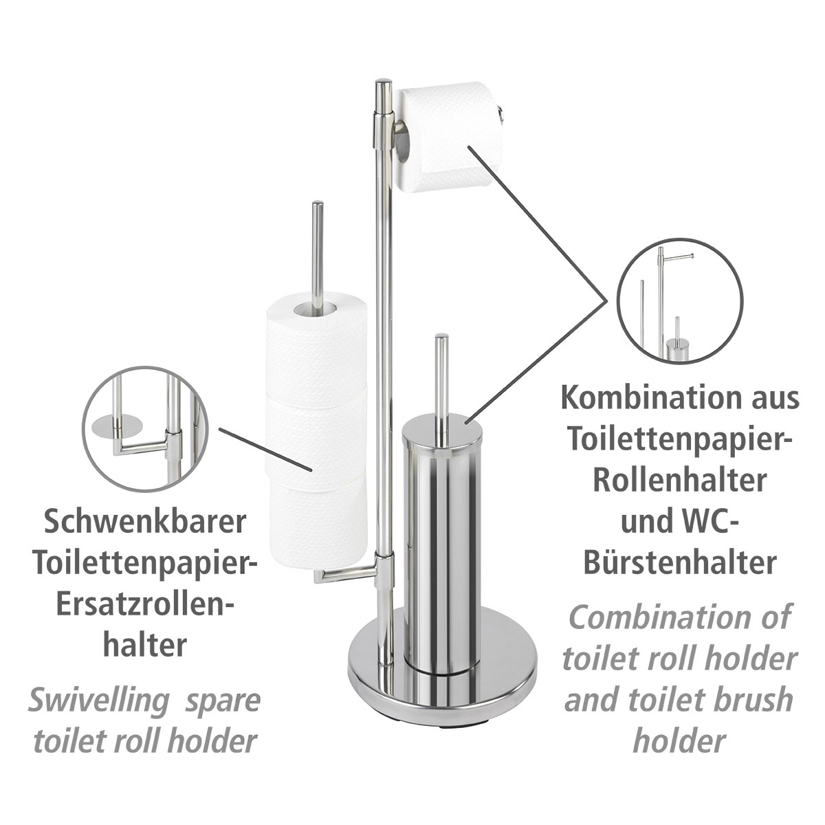 | WC-Bürstenhalter rostfrei 514771 und Wenko integrierter WC-Garnitur Toilettenpapierhalter Universalo Neo Stand Edelstahl