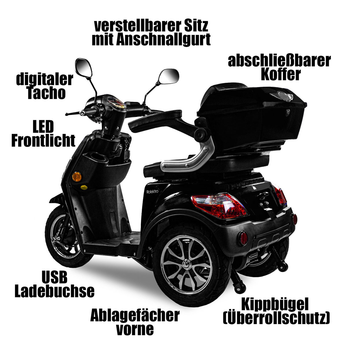 Rolektro E-Dreiradroller 25 schwarz 1000 Watt K000058086 V.3 