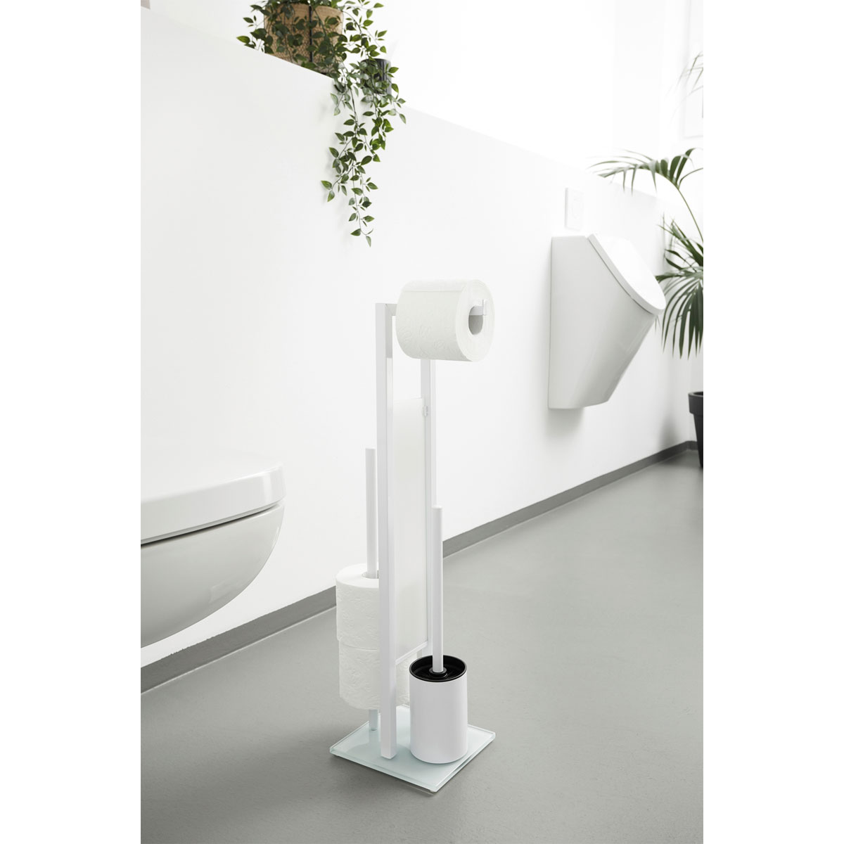 Wenko Stand Toilettenpapierhalter Weiß WC-Garnitur Rivalta und integrierter 514809 WC-Bürstenhalter 
